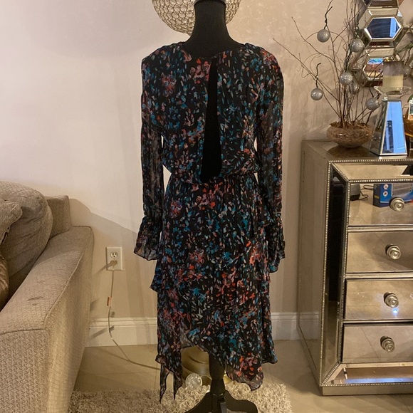 IRO Pink and Blue Asymmetrical Ruched Long Sleeve Dress size 36 - Picture 9 of 11